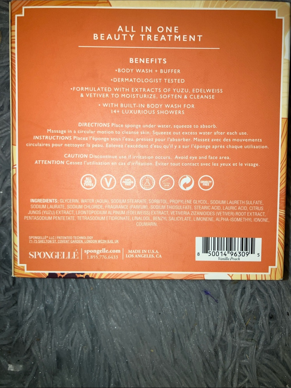 Spongelle Vanilla Peach Body Wash Infused Buffer - Vanilla -Peach - Picture 2 of 5